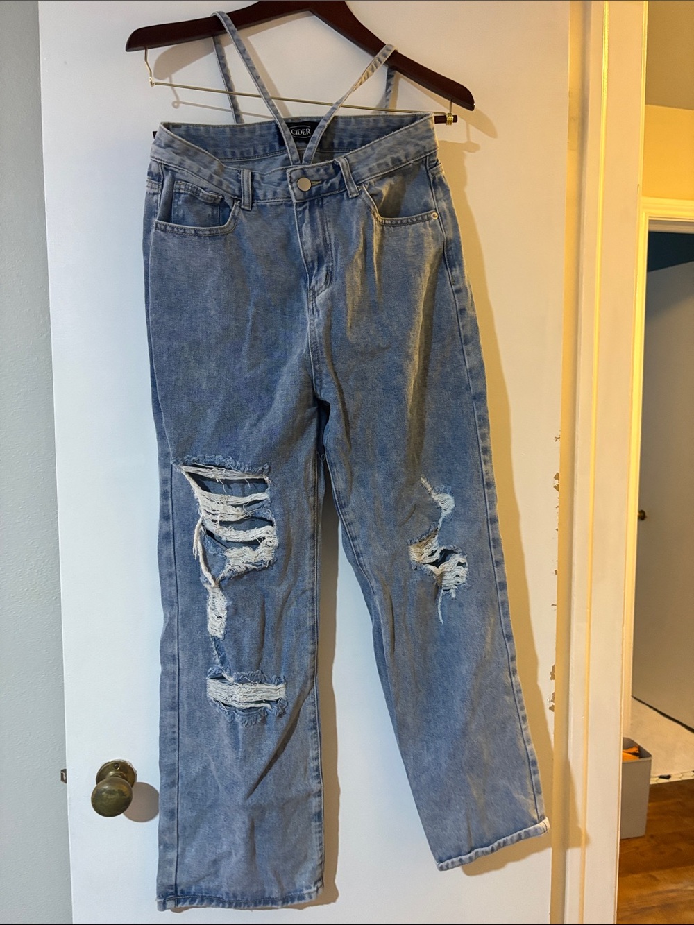 Cider Light Blue Distressed Boyfriend Jeans